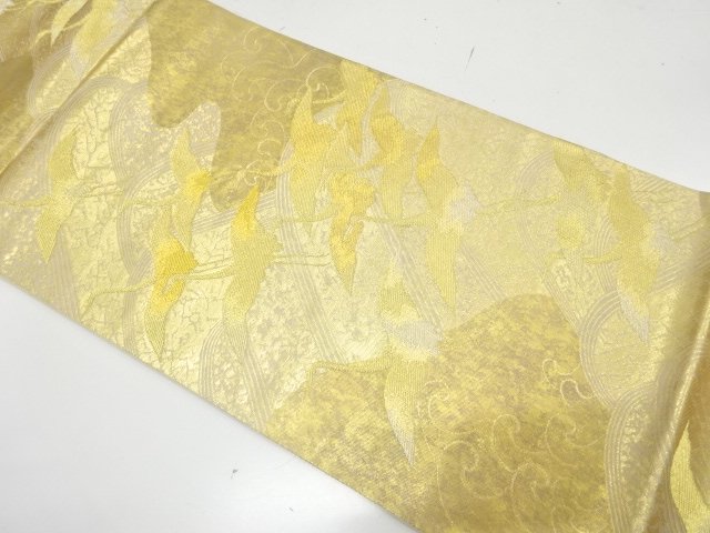 JAPANESE FUKURO OBI / WOVEN ROUGH WAVE & CRANES
